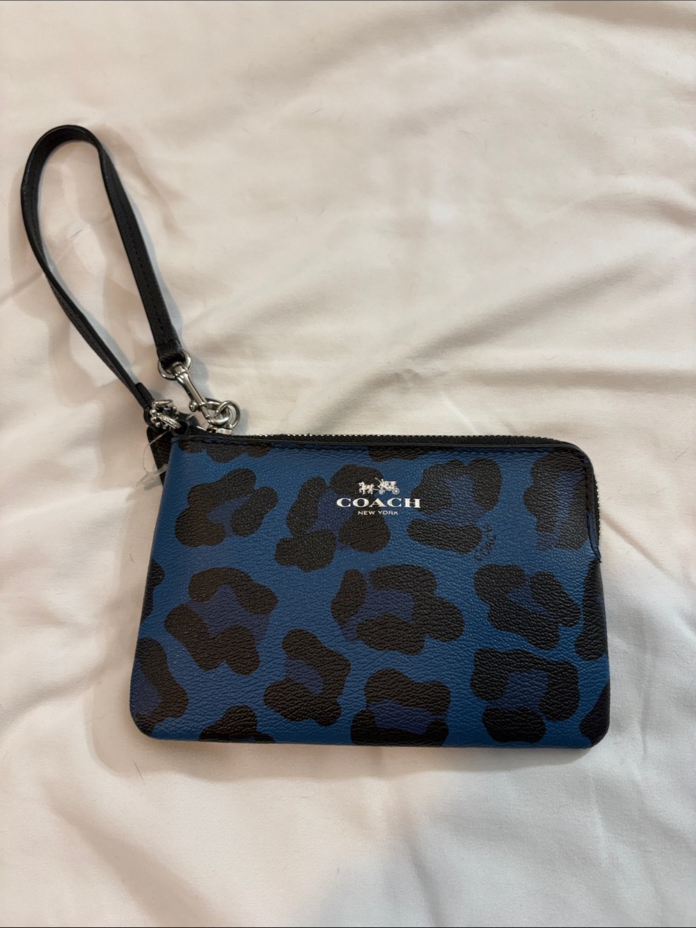 Coach Blue and Black Leopard Print Wristlet Pouch